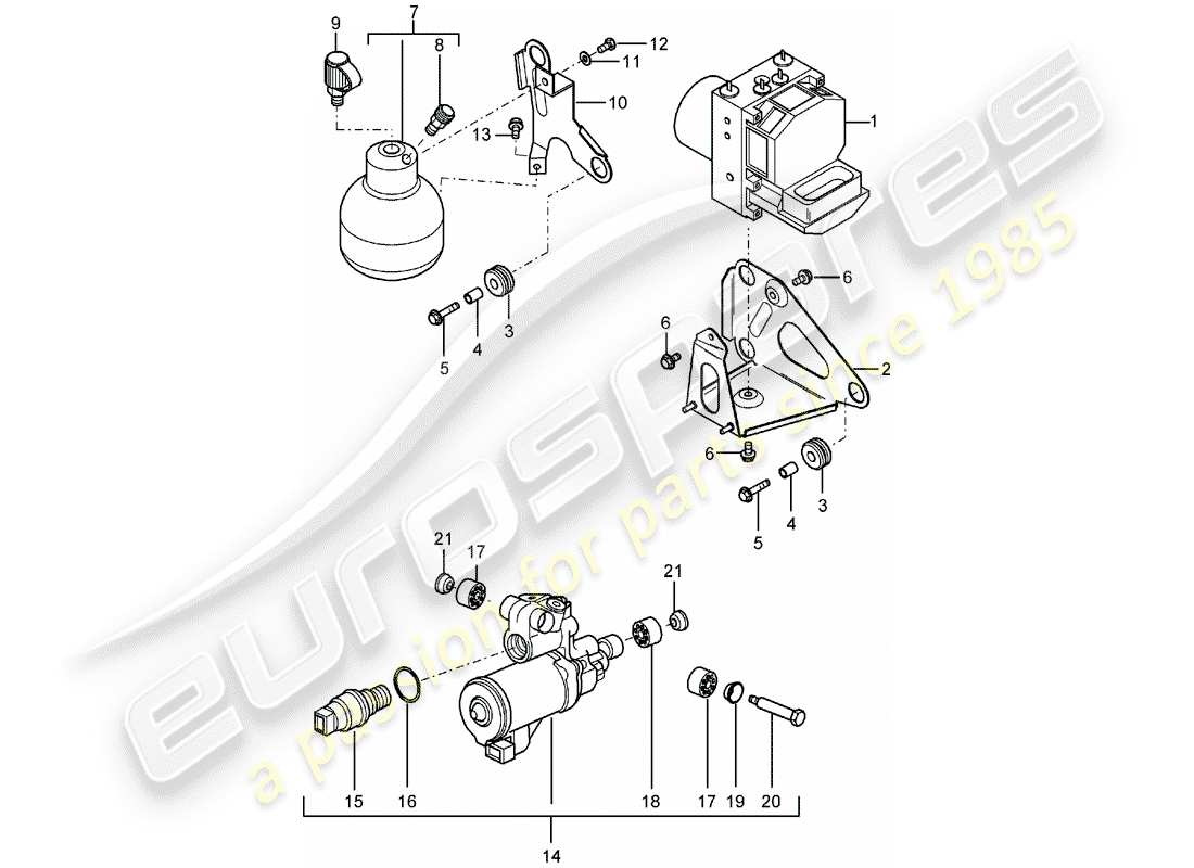porsche 2004 (carrera gt) grupo hidráulico - sistema de freno antibloqueo -abs- - diagrama de piezas de control