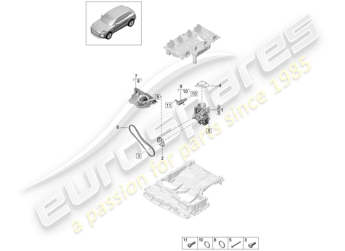 porsche 2019 (macan) diagrama de piezas de la bomba de aceite