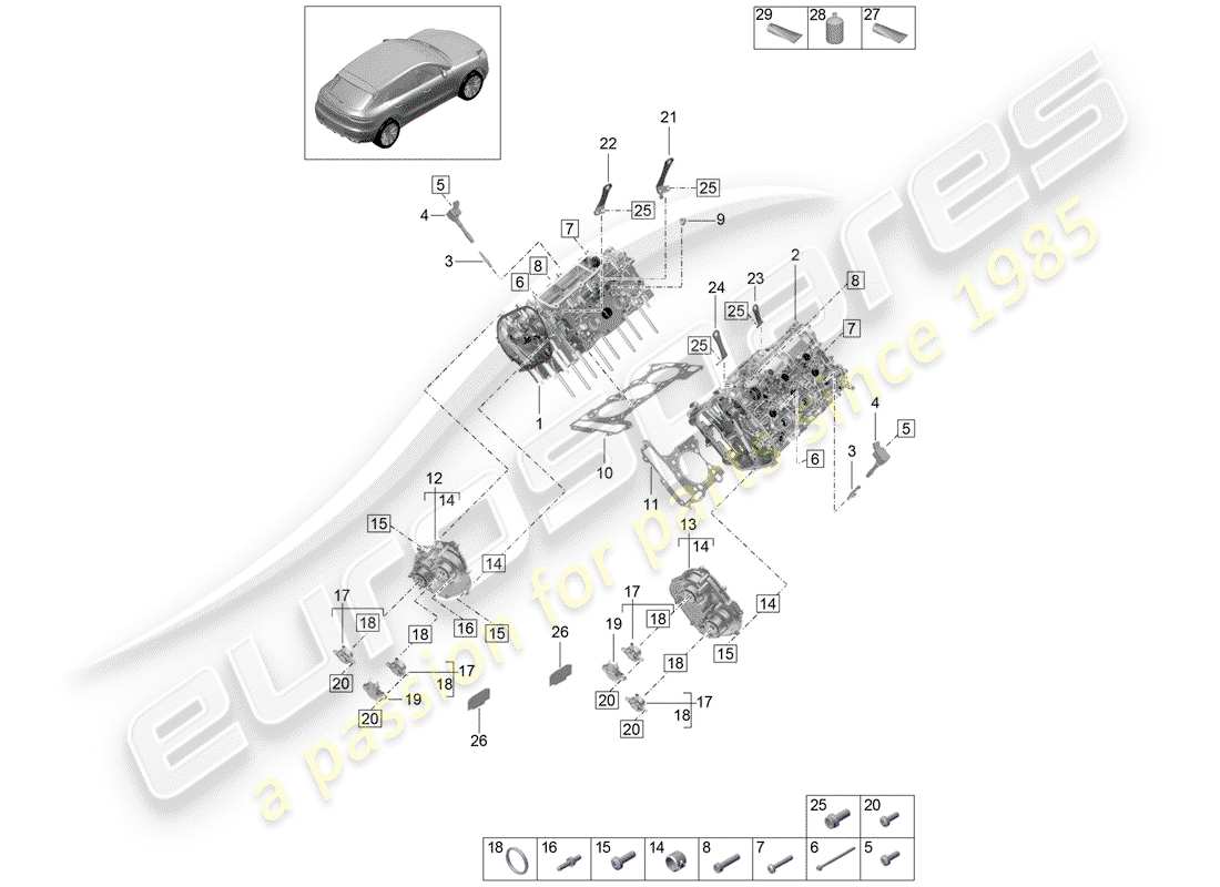 porsche 2019 (macan) cabeza de cilindro diagrama de piezas