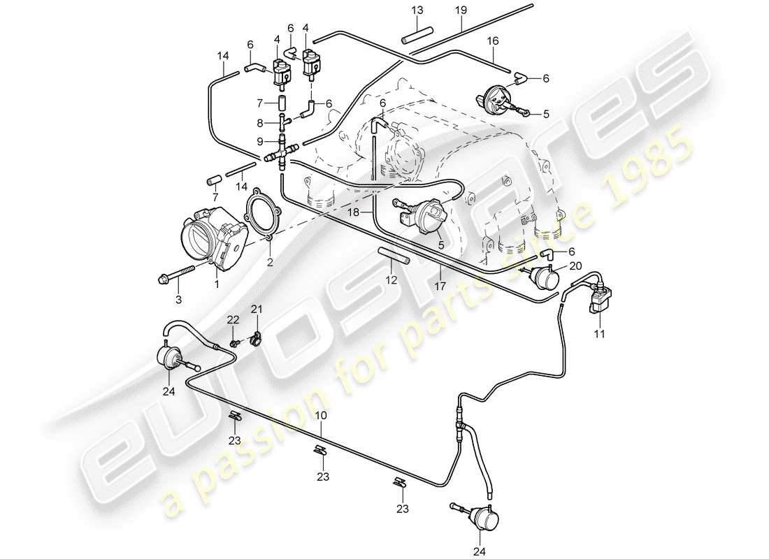 porsche 2008 (997-1 gt3) diagrama de piezas del cuerpo del acelerador