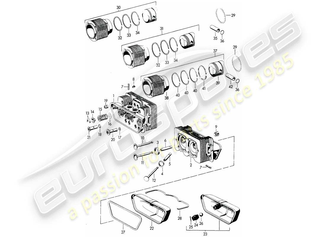 porsche 1954 (356/356a) culata - cilindro con pistones - m 22 001 >> - m 50 101 >> - m 33 901 >> - m 41 001 >> - m {8 } 001 >> - m 80 001 >> diagrama de piezas