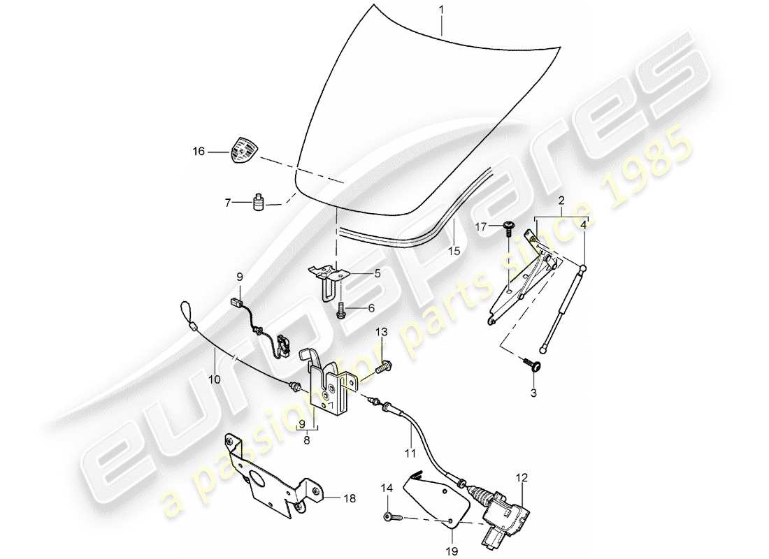 porsche 2004 (carrera gt) diagrama de piezas de la cubierta