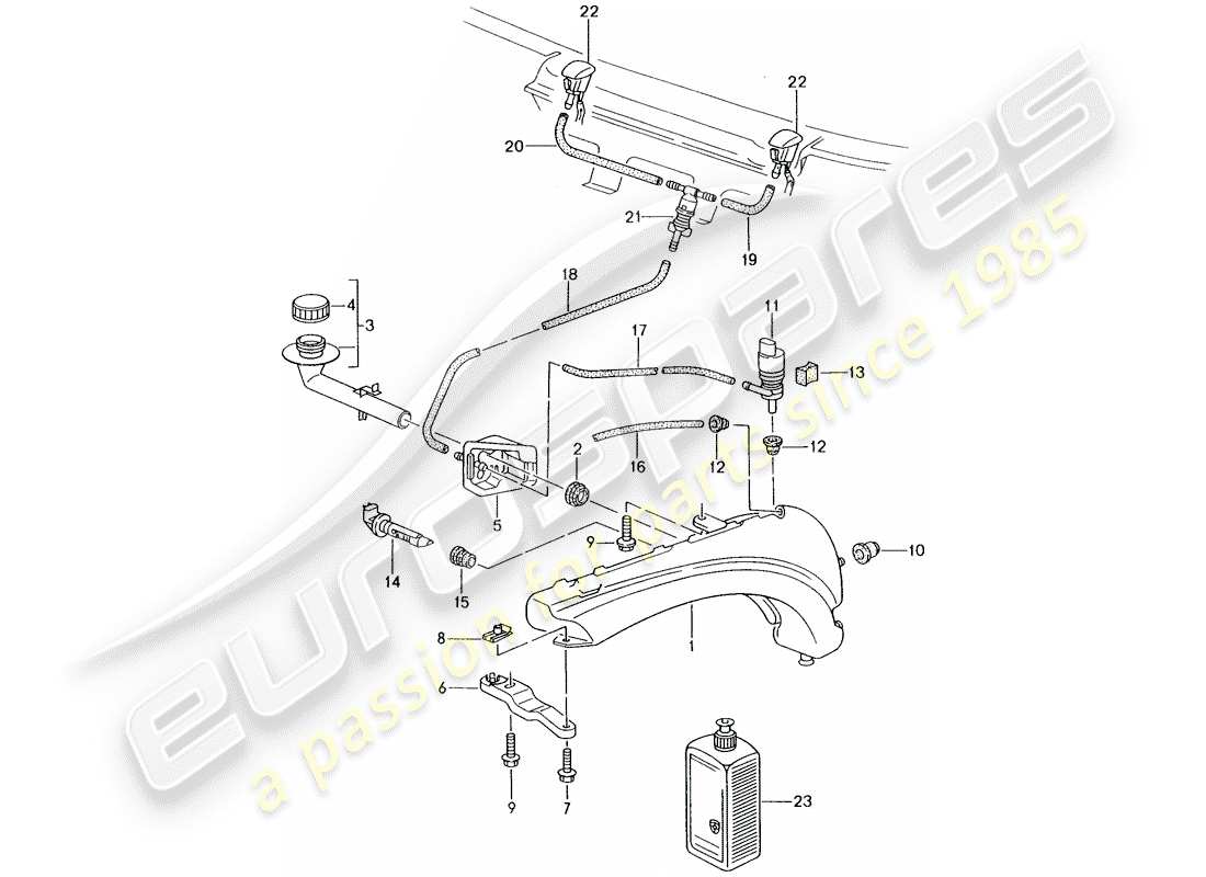 porsche 1999 (986 boxster) windshield washer unit diagrama de piezas