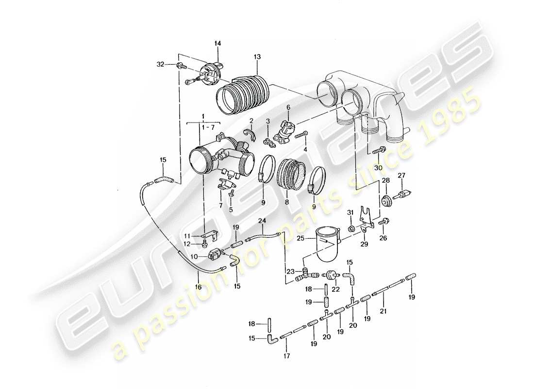 porsche 996 gt3 (2001) diagrama de piezas del cuerpo del acelerador