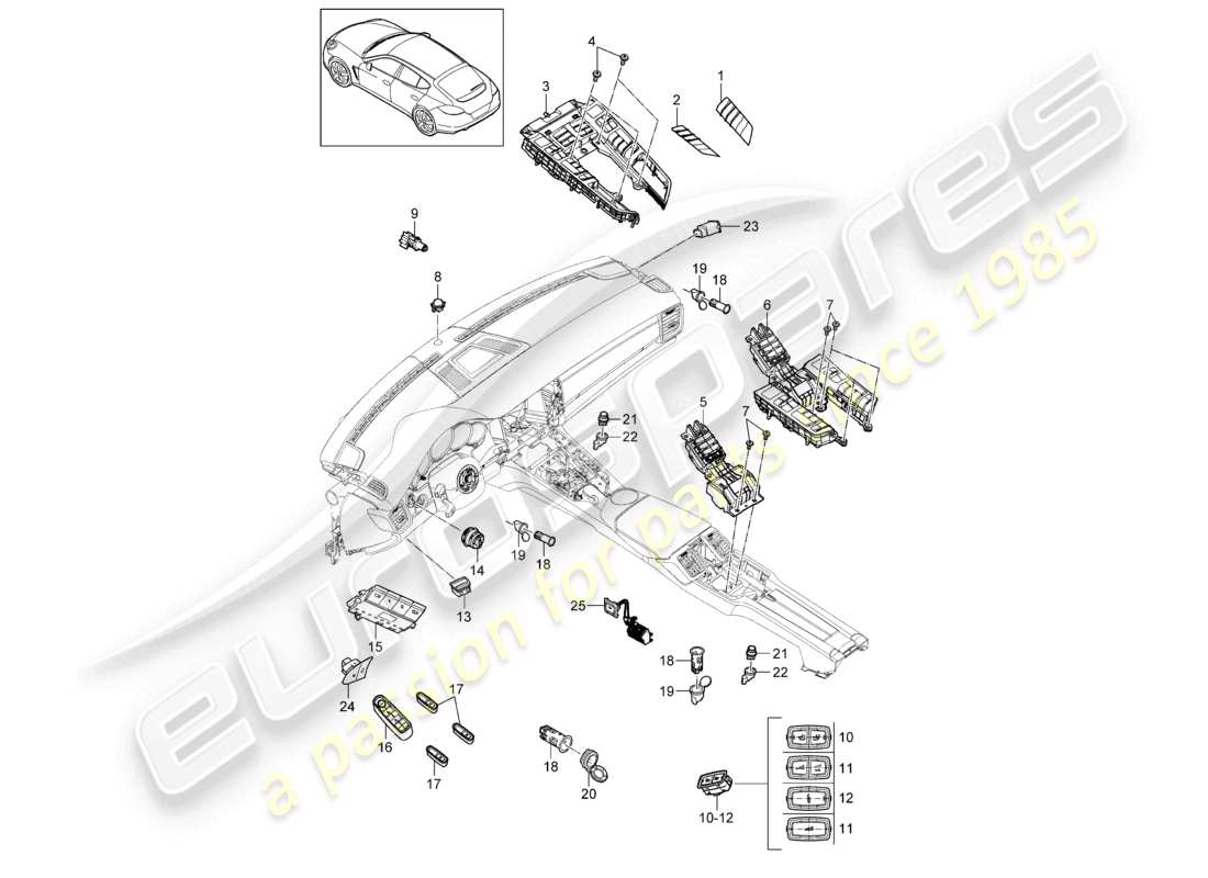 porsche 2012 (panamera 970) diagrama de piezas del interruptor de control del aire acondicionado del panel de control de interruptores múltiples