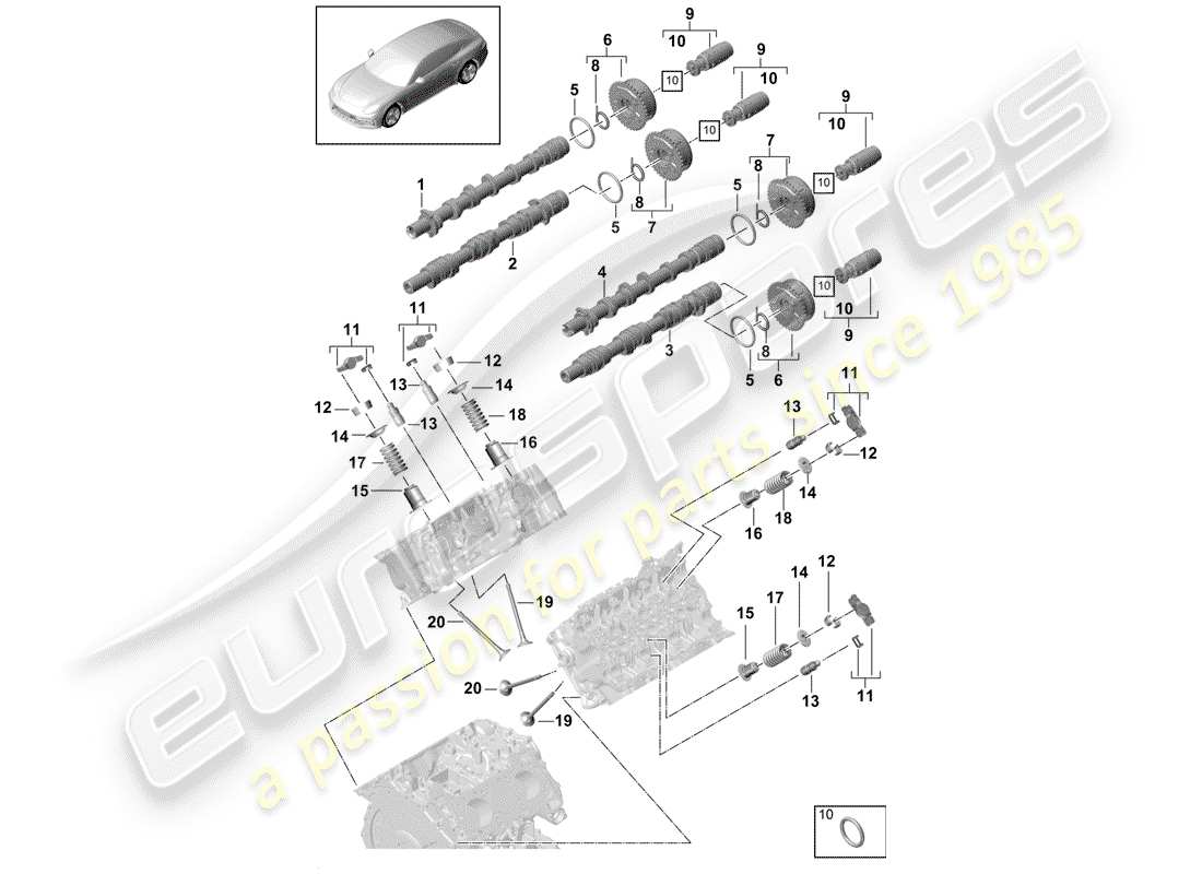 porsche 2020 (panamera 971-1) árbol de levas, válvulas diagrama de piezas