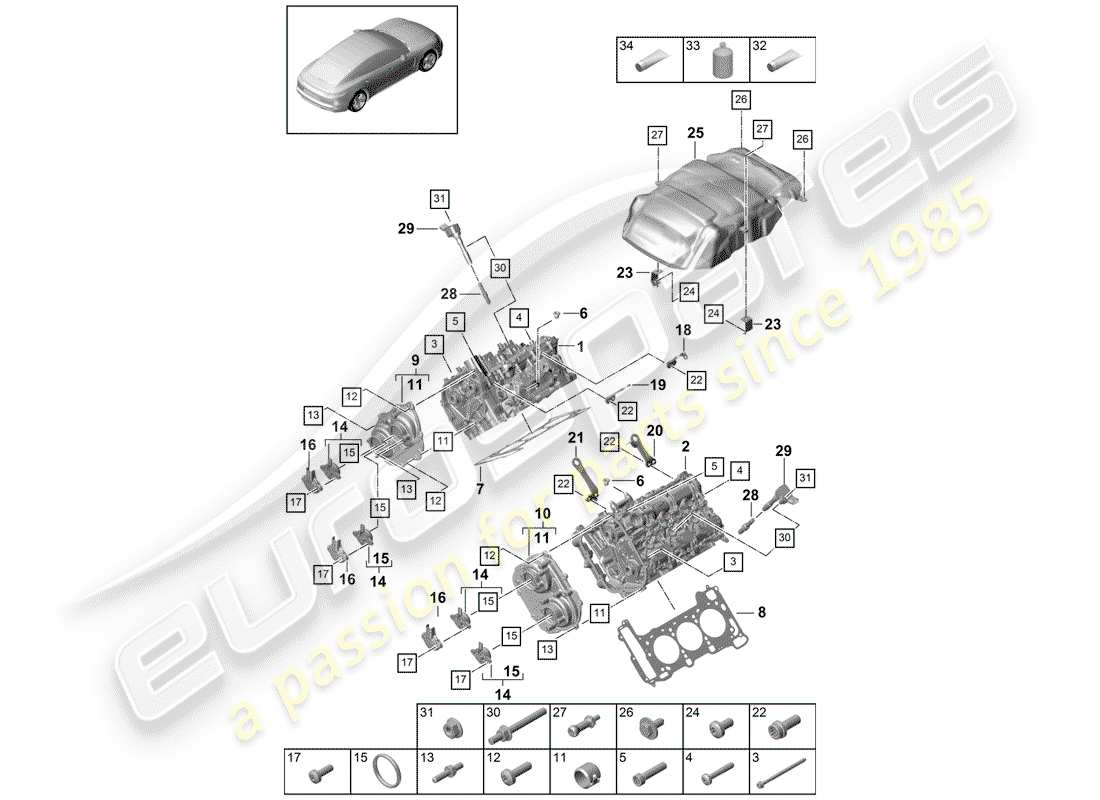porsche 2020 (panamera 971-1) cabeza de cilindro diagrama de piezas
