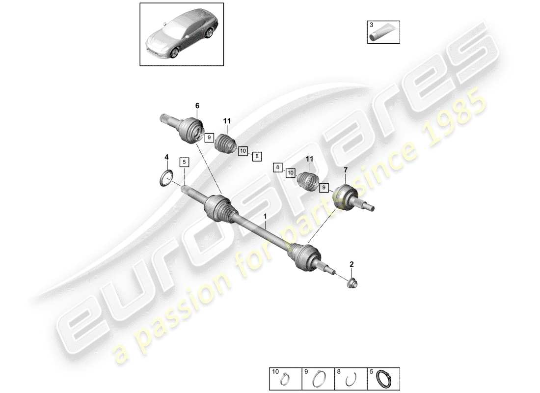 porsche 2020 (panamera 971-1) eje de accionamiento diagrama de piezas