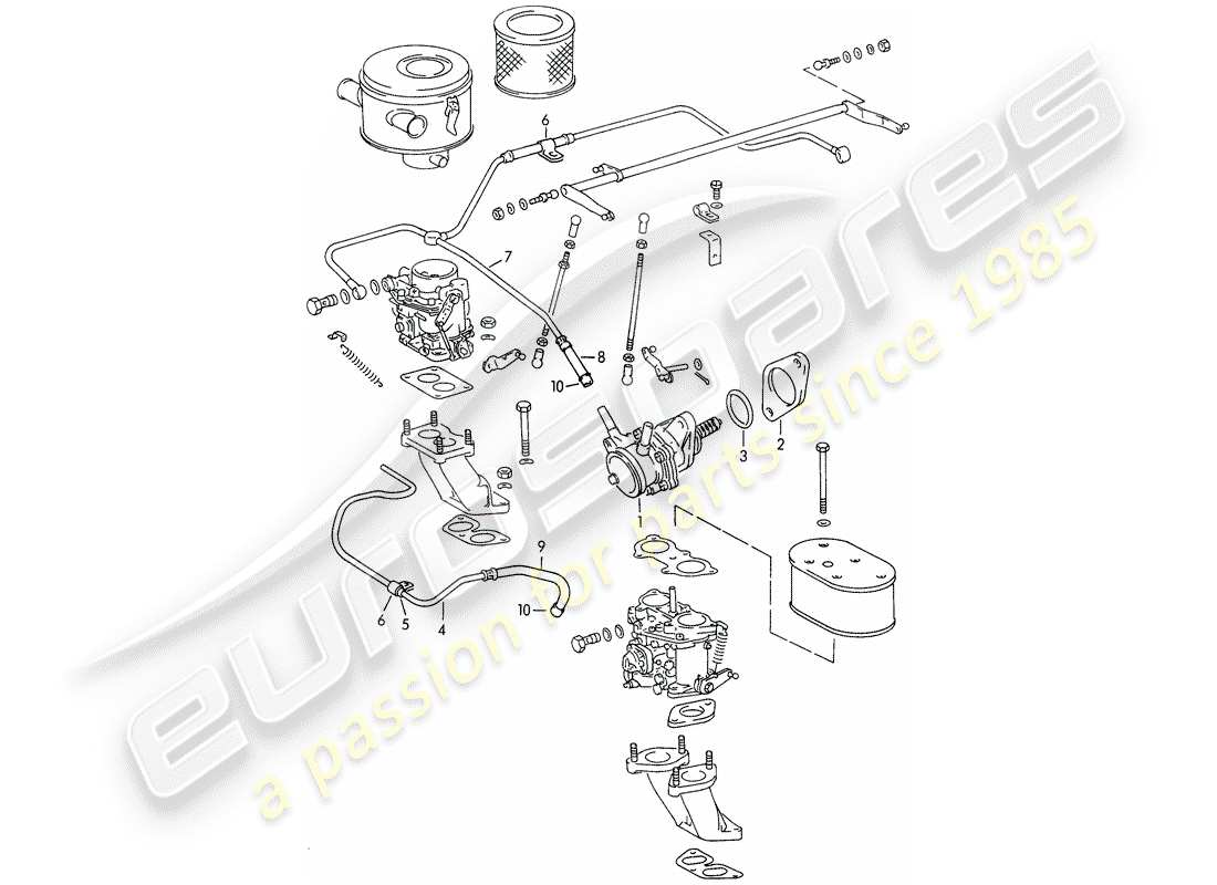 porsche 1964 (356b/356c) bomba de combustible - y - línea de combustible diagrama de piezas