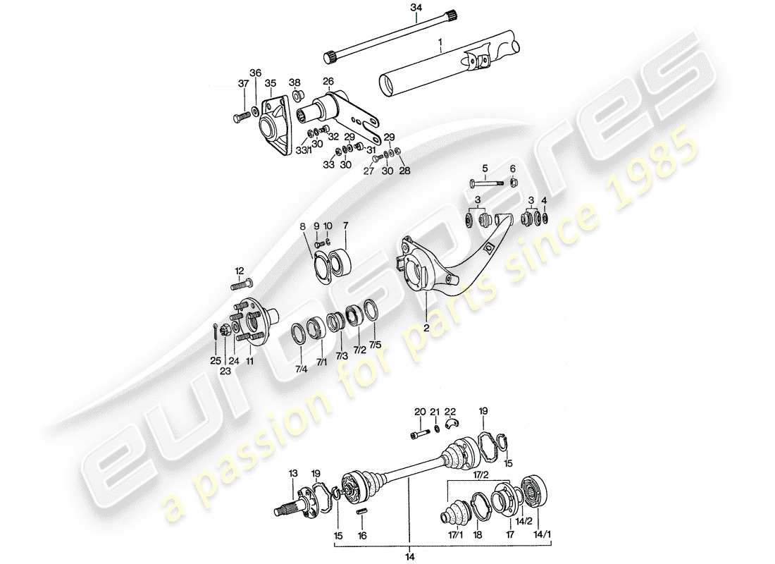 porsche 1975 (911) eje posterior diagrama de piezas