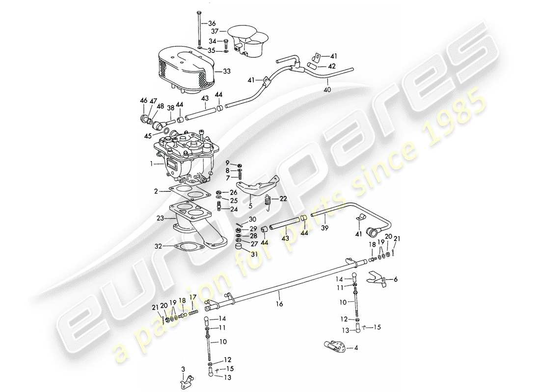 porsche 1964 (356b/356c) carburador - y - línea de suministro de combustible diagrama de piezas
