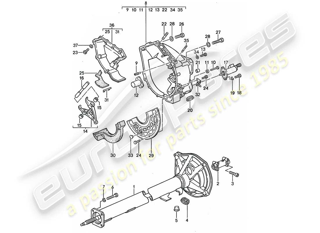 porsche 1995 (968) caja de cambios manual - tubo central diagrama de piezas