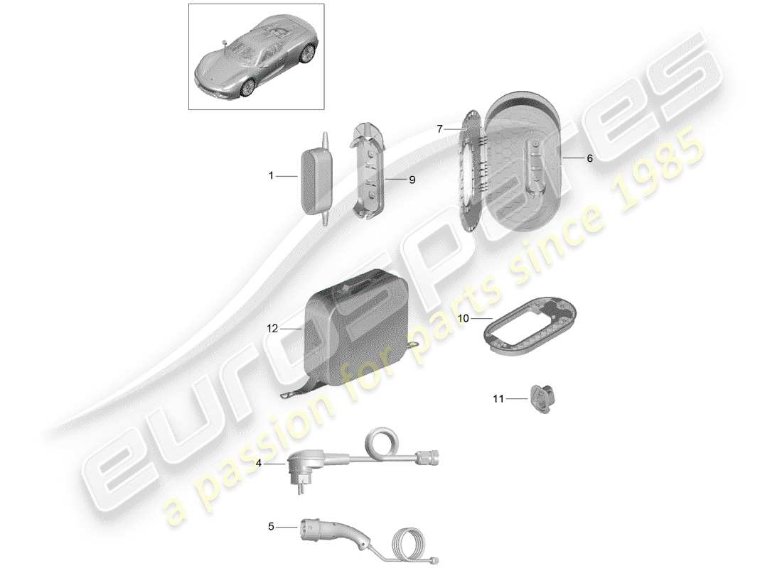 porsche 2015 (918 spyder) estación de carga de ca diagrama de piezas