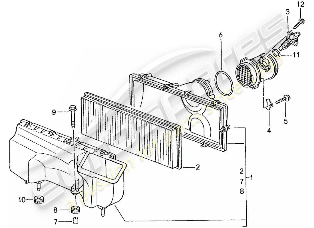 porsche 996 gt3 (2001) diagrama de piezas del limpiador de aire