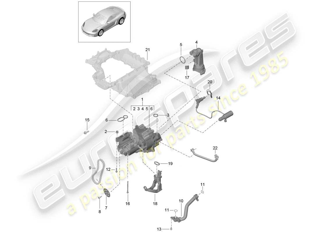 porsche 2017 (718 cayman) motor (presión de aceite/lubricación) diagrama de piezas