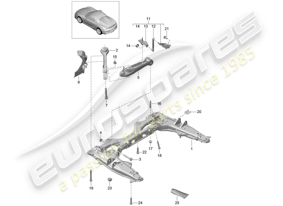porsche 2016 (981 boxster spyder) diagrama de piezas del travesaño