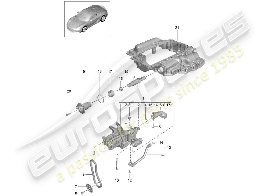 porsche 2016 (981 boxster spyder) diagrama de piezas de la bomba de aceite
