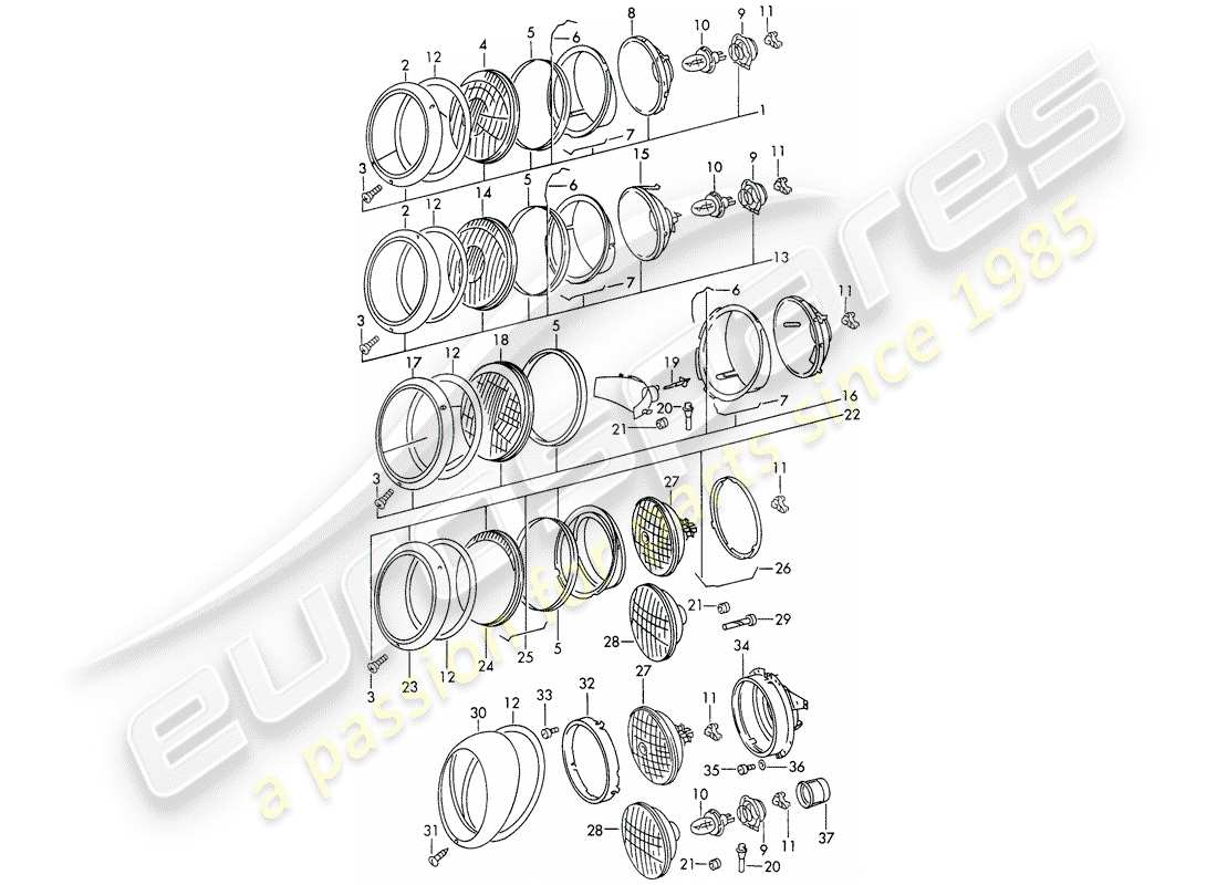 porsche 1966 (911/912) faro - d >> - mj 1968 diagrama de piezas