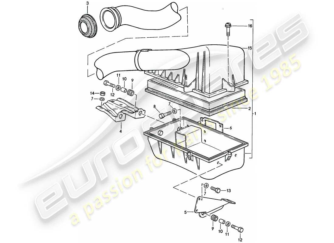 porsche 944 (1983) diagrama de piezas del sistema de limpiador de aire