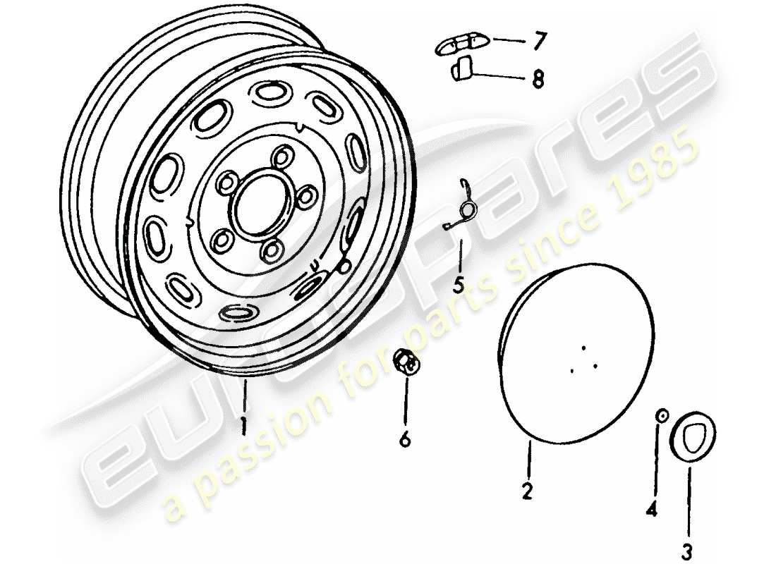 porsche 1964 (356b/356c) ruedas diagrama de piezas