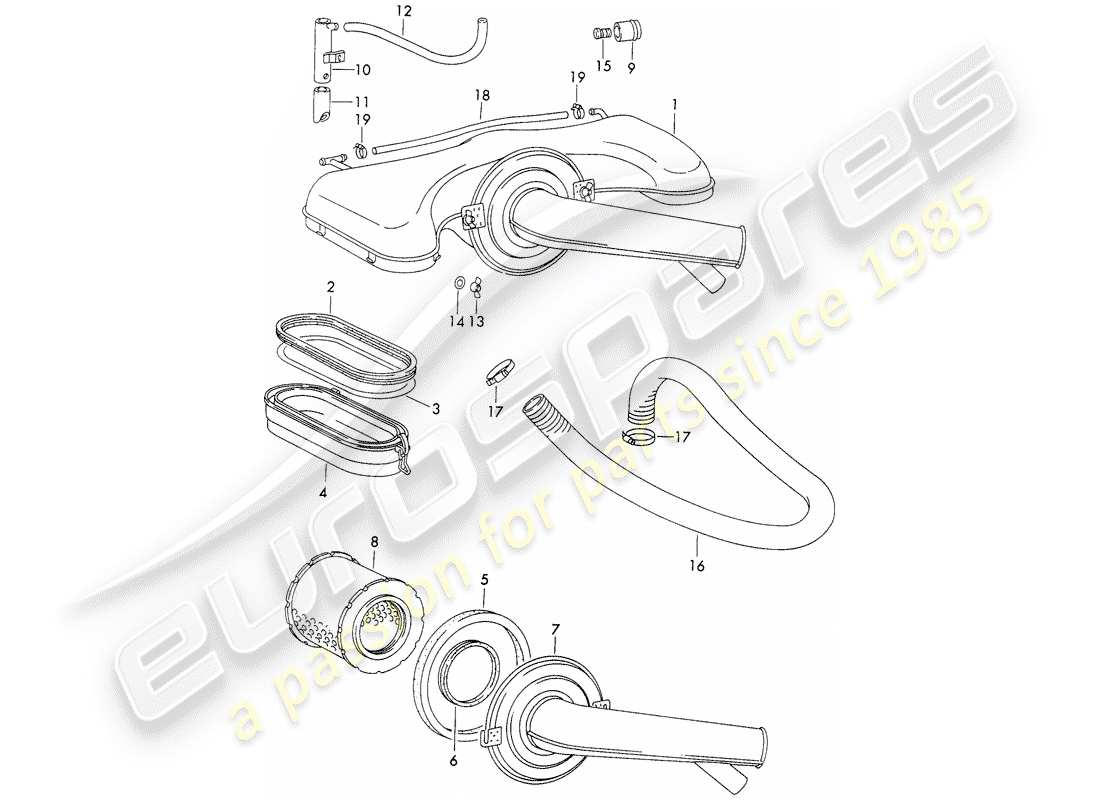 porsche 1973 (911) sistema de limpiador de aire - para - - zenith - carburador diagrama de piezas