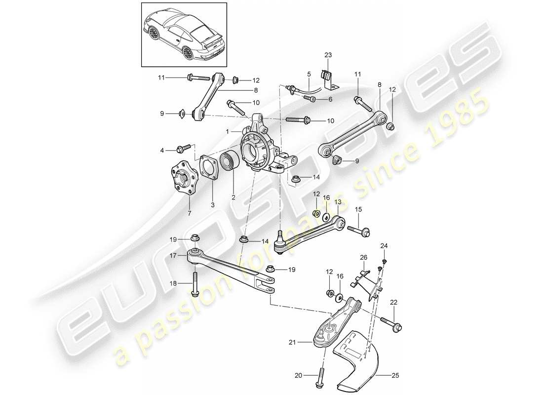 porsche 2008 (997-1 gt3) eje posterior diagrama de piezas