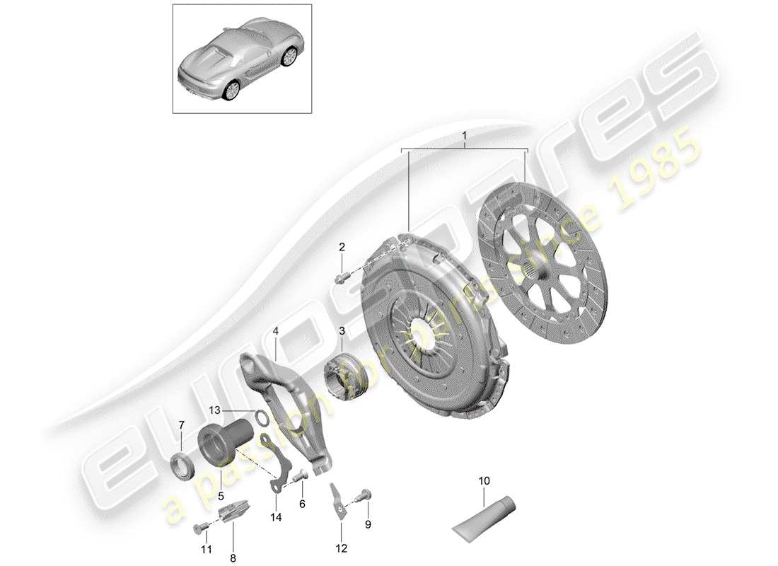 porsche 2016 (981 boxster spyder) diagrama de piezas del embrague