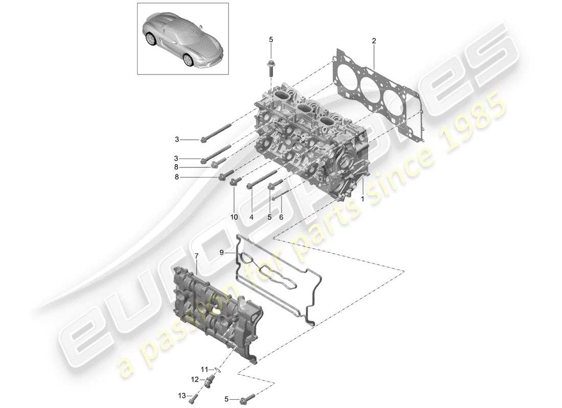 porsche 2016 (981 boxster spyder) diagrama de piezas de la culata del cilindro