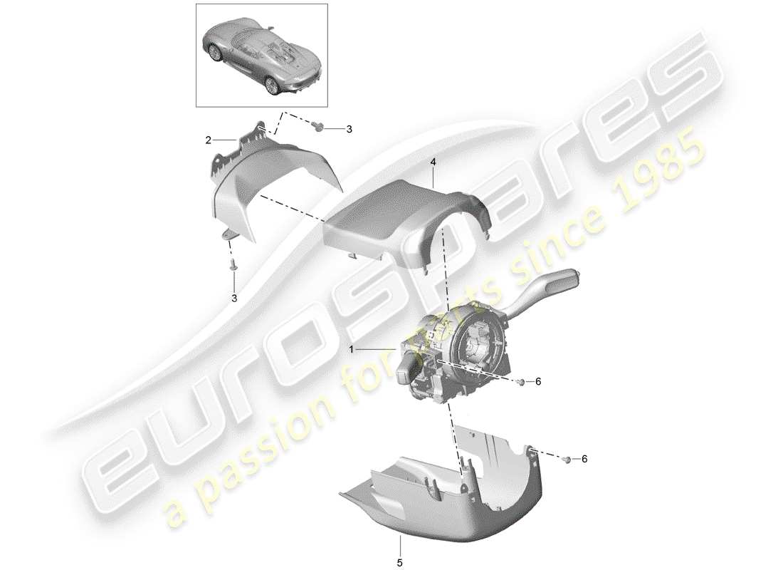 porsche 2015 (918 spyder) diagrama de piezas del interruptor de la columna de dirección