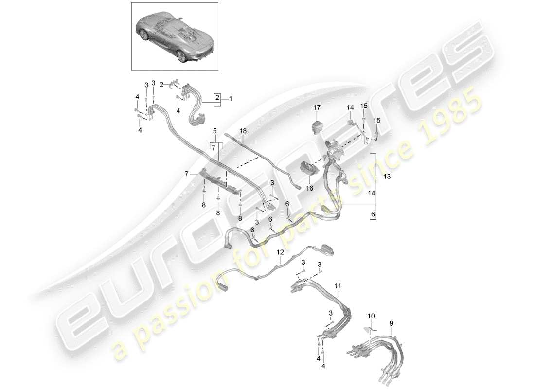 porsche 918 spyder (2015) cableando arneses diagrama de piezas