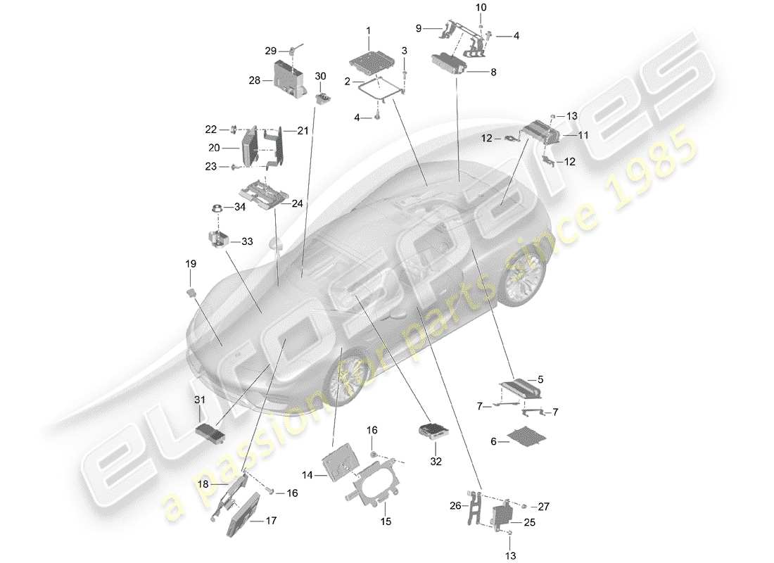 porsche 2015 (918 spyder) unidades de control diagrama de piezas
