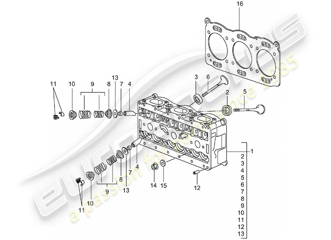 porsche 2002 (996 gt3) cabeza de cilindro diagrama de piezas