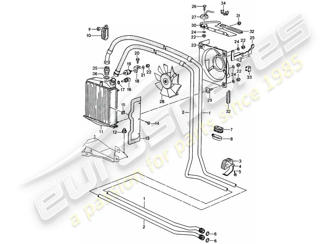 porsche 1994 (993) enfriador de aceite - líneas diagrama de piezas