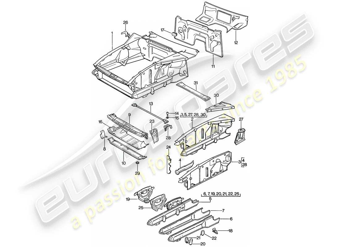 porsche 1982 (928) interfaz diagrama de piezas
