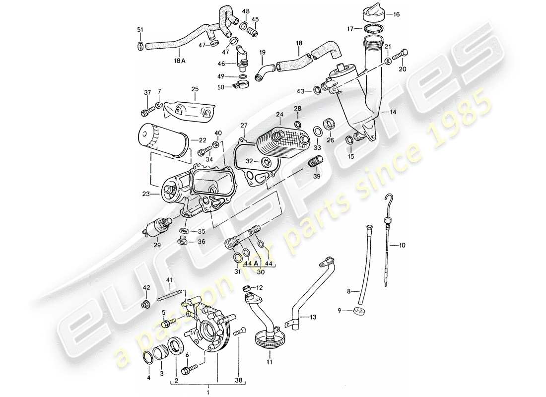 porsche 924s (1986) lubricación del motor diagrama de piezas