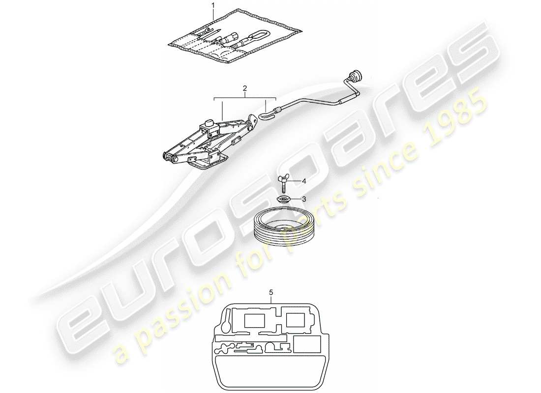 porsche 2005 (996 turbo / gt2) herramienta - gato - extintor de incendios diagrama de piezas