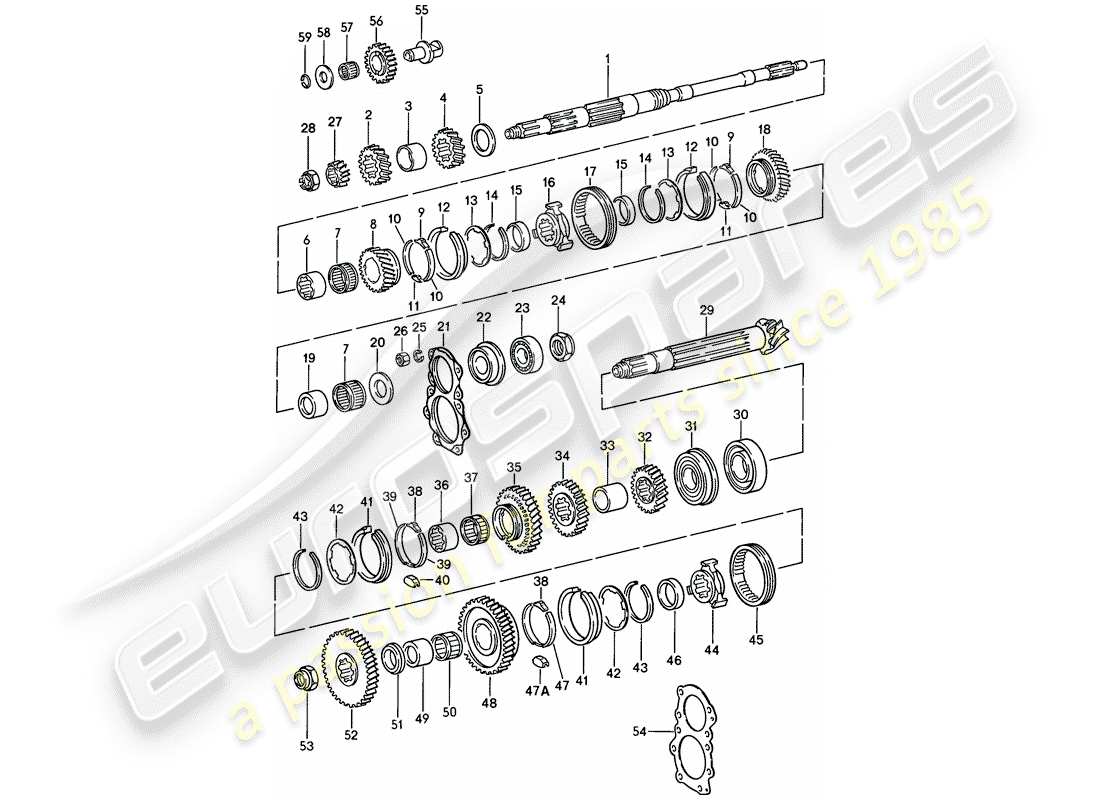 porsche 1988 (911) engranajes y ejes - 4-speed diagrama de piezas