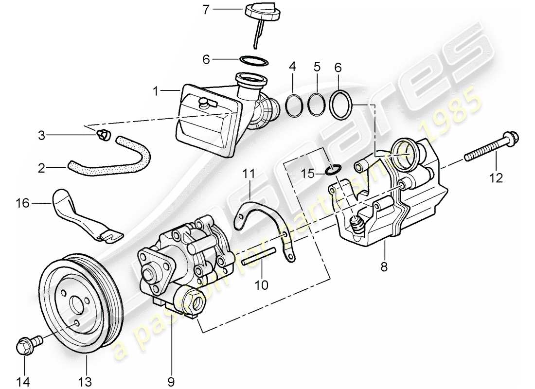 porsche boxster 986 (2002) dirección asistida - bomba de dirección asistida - para dirección asistida - contenedor diagrama de piezas