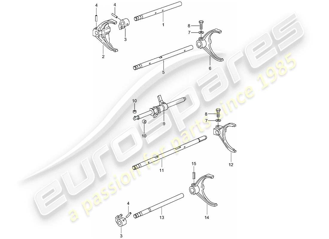 porsche 996 t/gt2 (2004) diagrama de piezas del eje selector