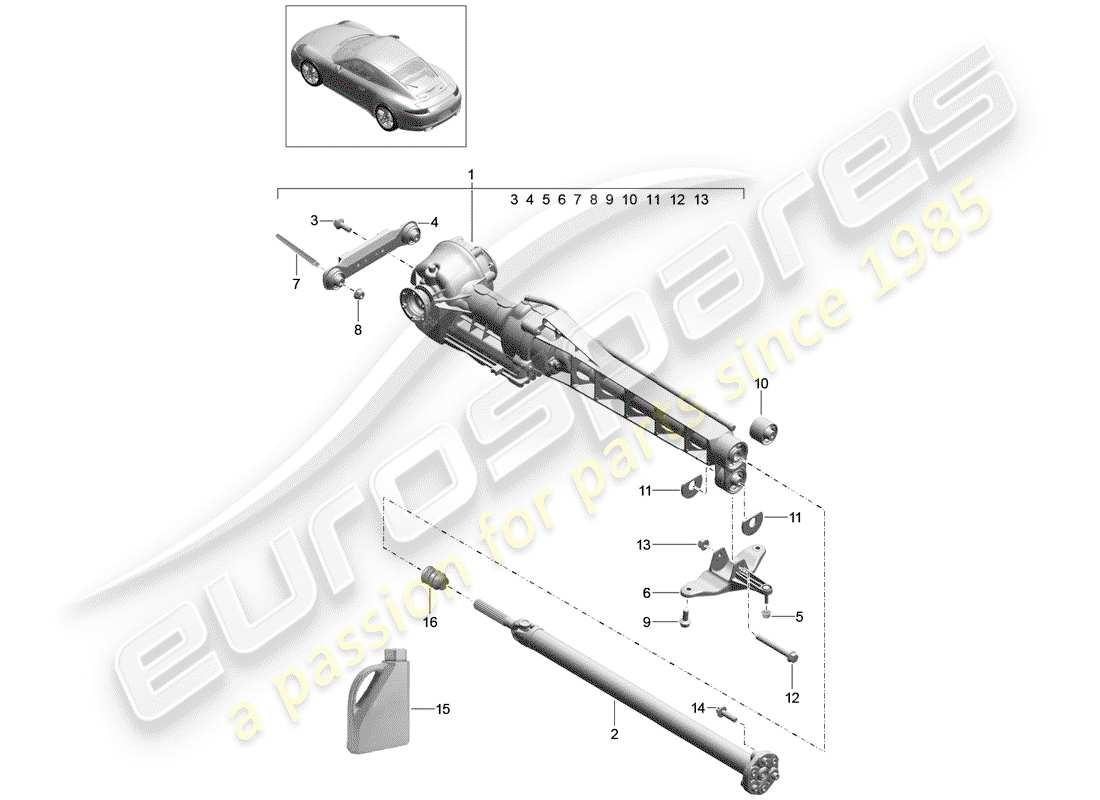 porsche 2014 (991-1) diagrama de piezas del diferencial del eje delantero