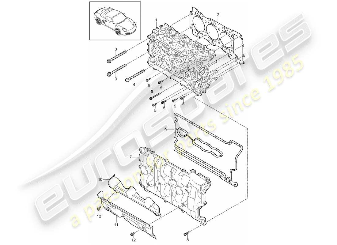 porsche 2011 (987 boxster) diagrama de piezas de la culata del cilindro