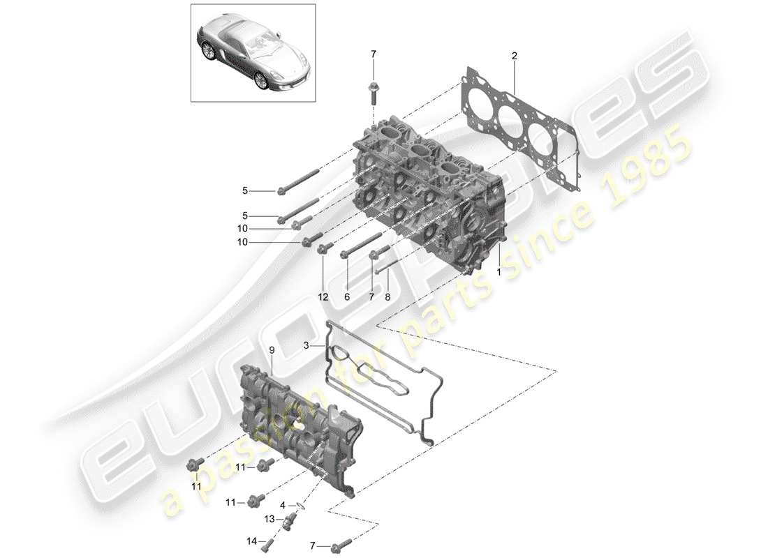 porsche 2013 (981 boxster) diagrama de piezas de la culata del cilindro
