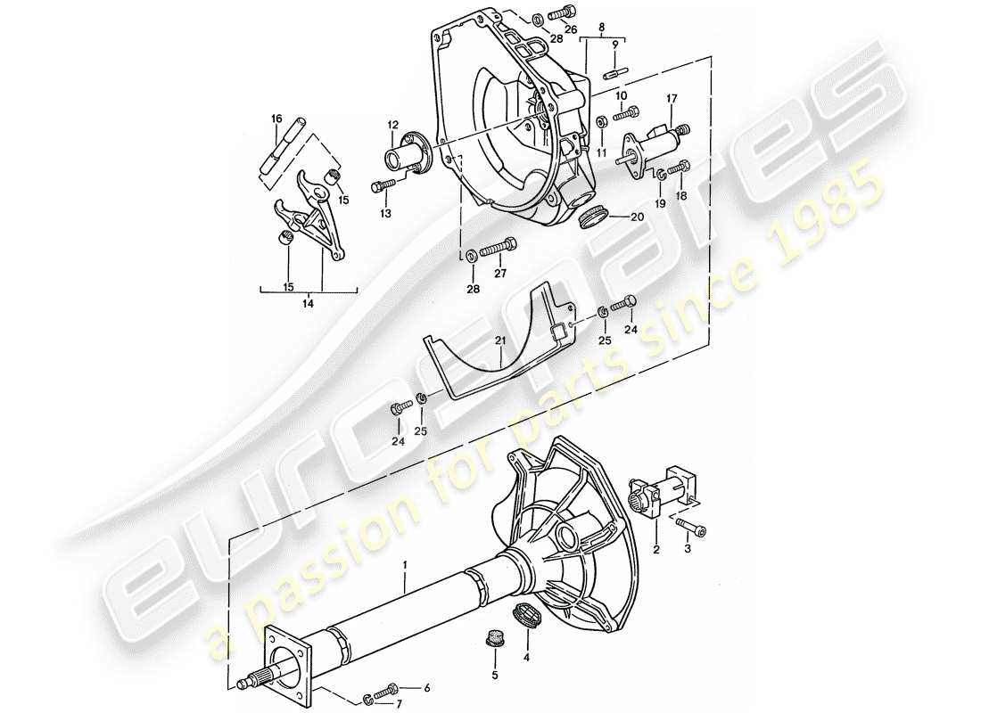 porsche 1991 (944) tubo central - para - caja de cambios manual esquema de piezas