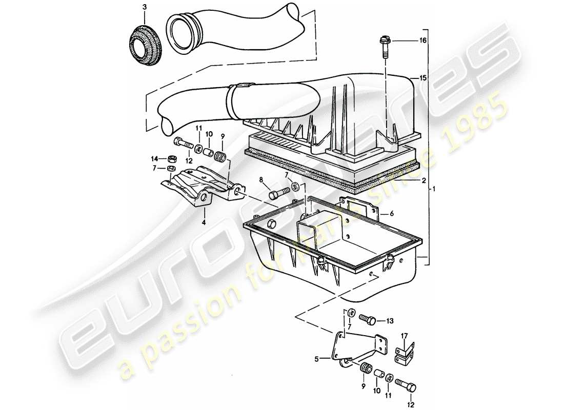 porsche 924s (1986) diagrama de piezas del sistema de limpiador de aire