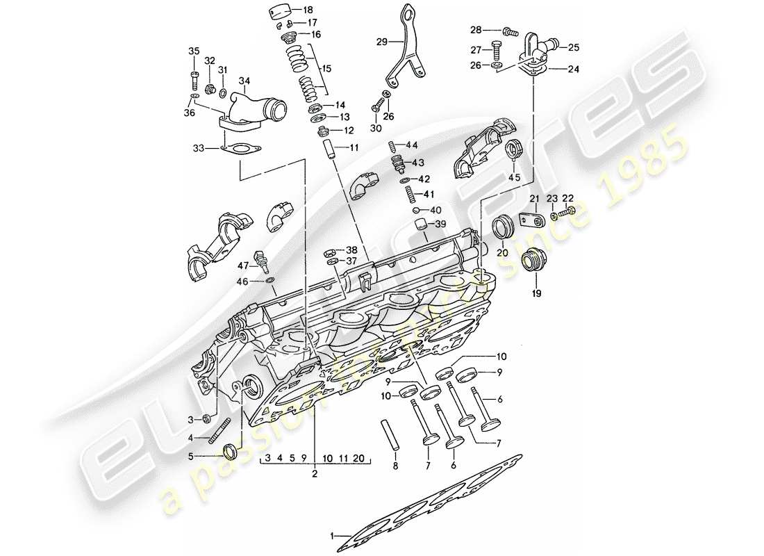 porsche 1992 (968) culata - válvulas diagrama de piezas