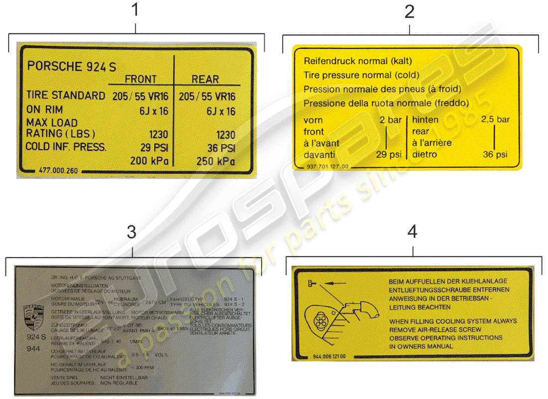 porsche 1986 (924s) señales/avisos diagrama de piezas