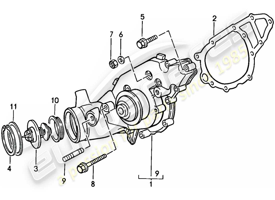 porsche 1986 (924s) diagrama de piezas de la bomba de agua