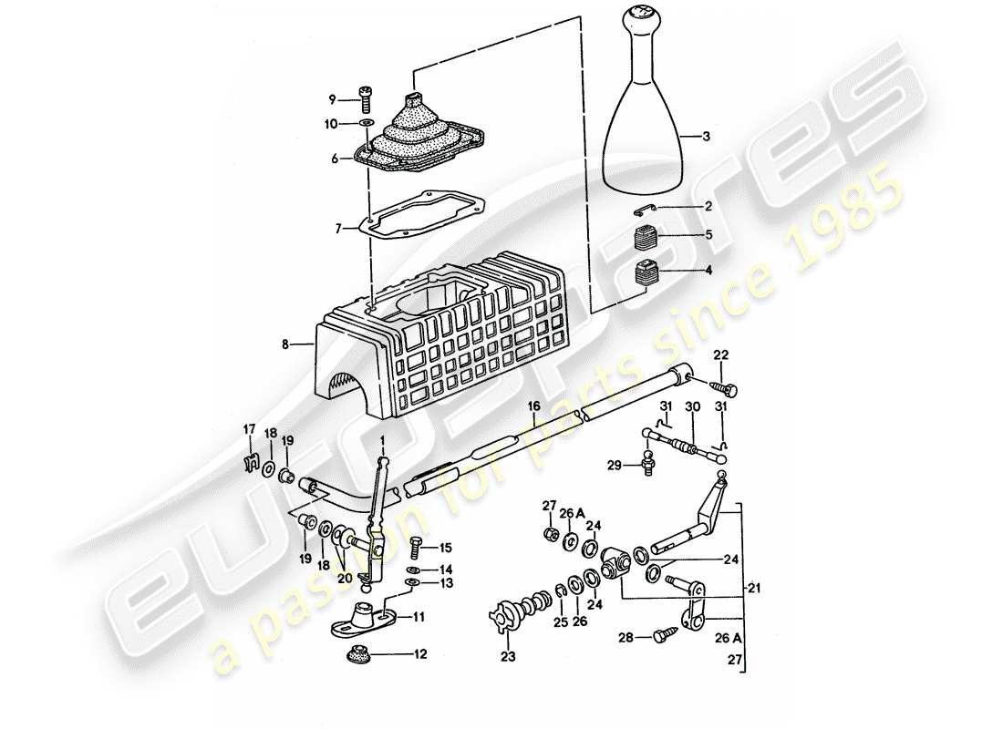 porsche 1992 (968) actuador - para - caja de cambios manual diagrama de piezas