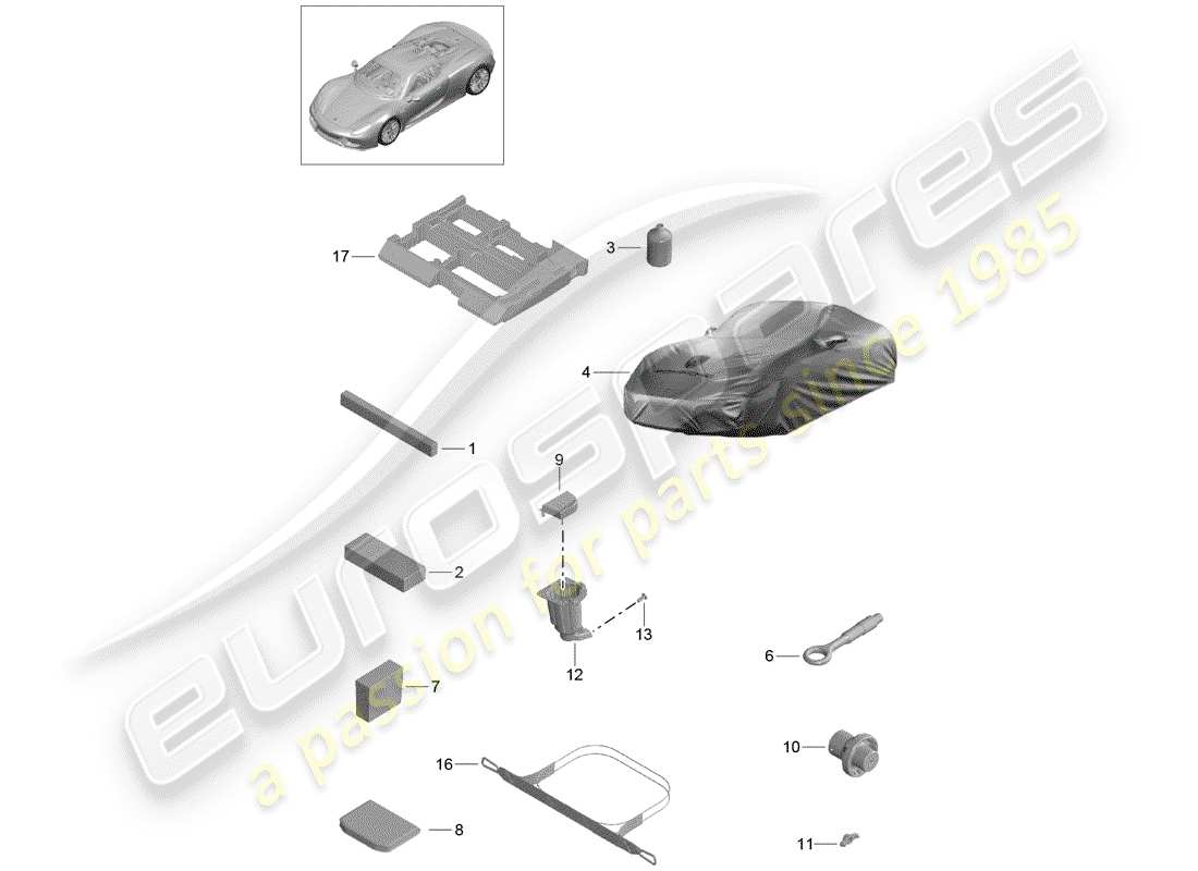 porsche 2015 (918 spyder) diagrama de piezas de la herramienta