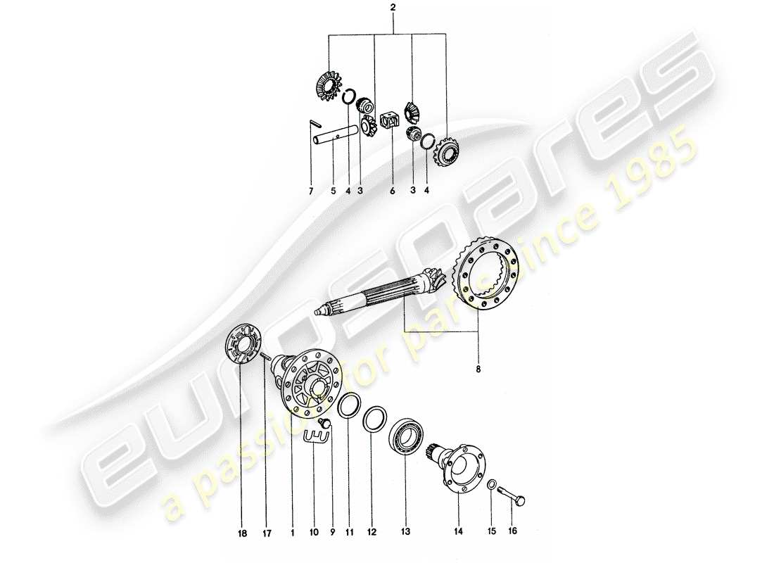 porsche 1977 (911 turbo) diferencial diagrama de piezas